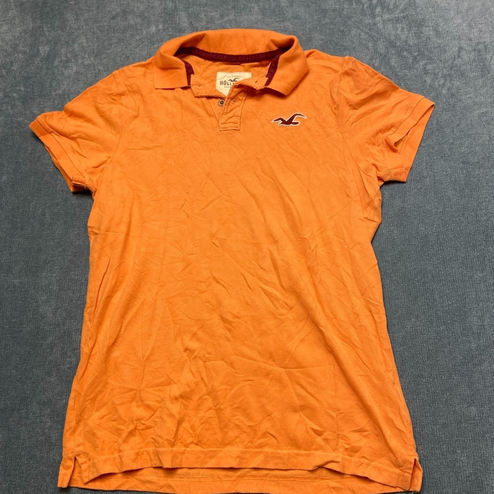 Hollister Polo Shirt Mens XL Orange Swoosh Logo Side Slit Tennis Performance